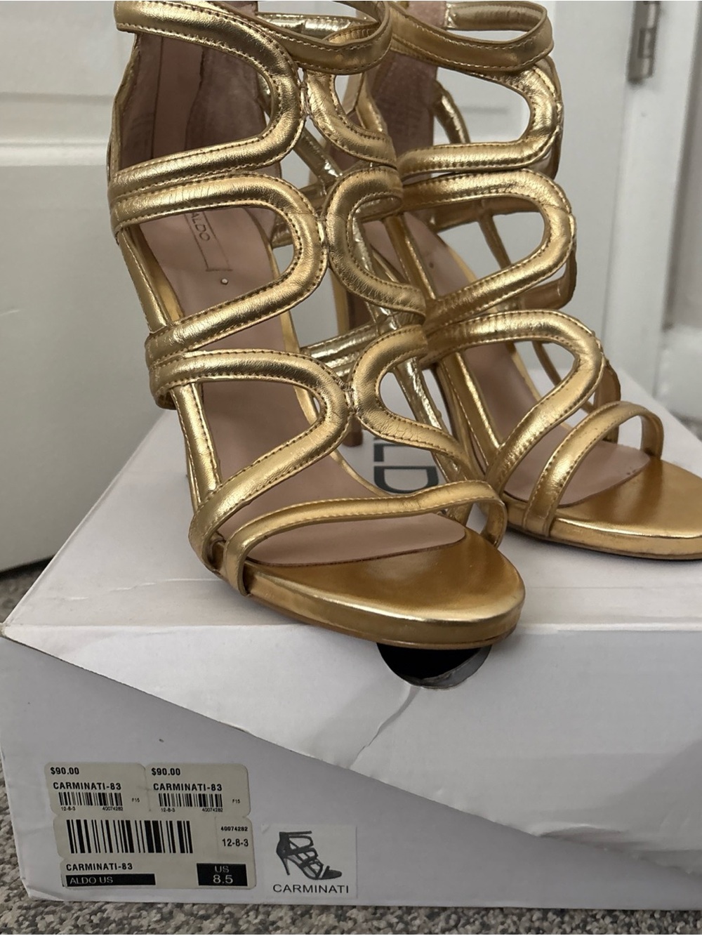 Aldo Gold Cage Strappy High Heel Sandals